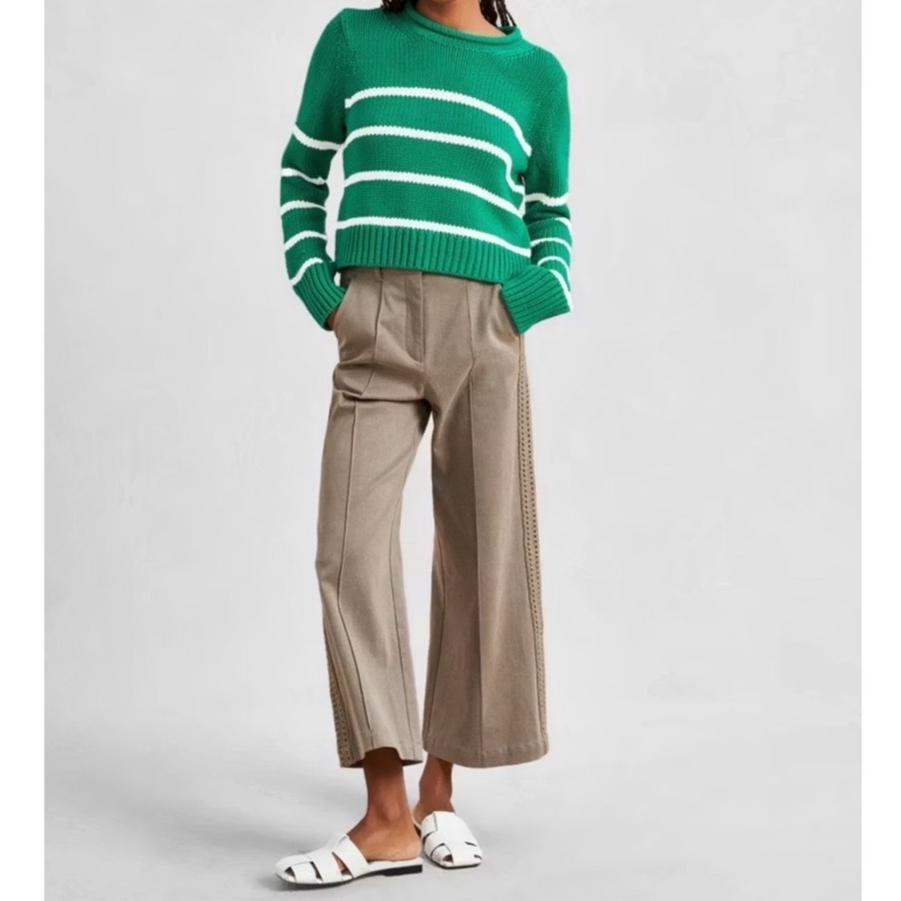 La Ligne"Sakara" Mini Marina Sweater Green White Striped Cotton Size Larg